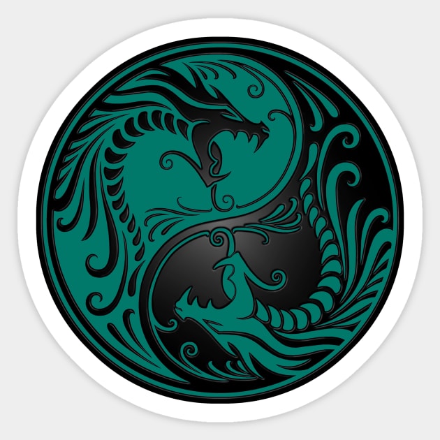 Teal Blue and Black Yin Yang Dragons Sticker by jeffbartels